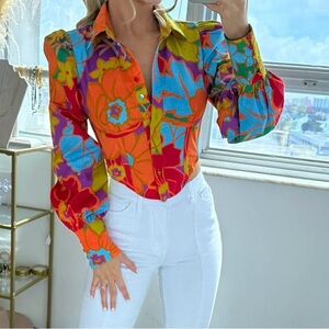Olivaceous Multicolor Floral Corset Button Down Shirt